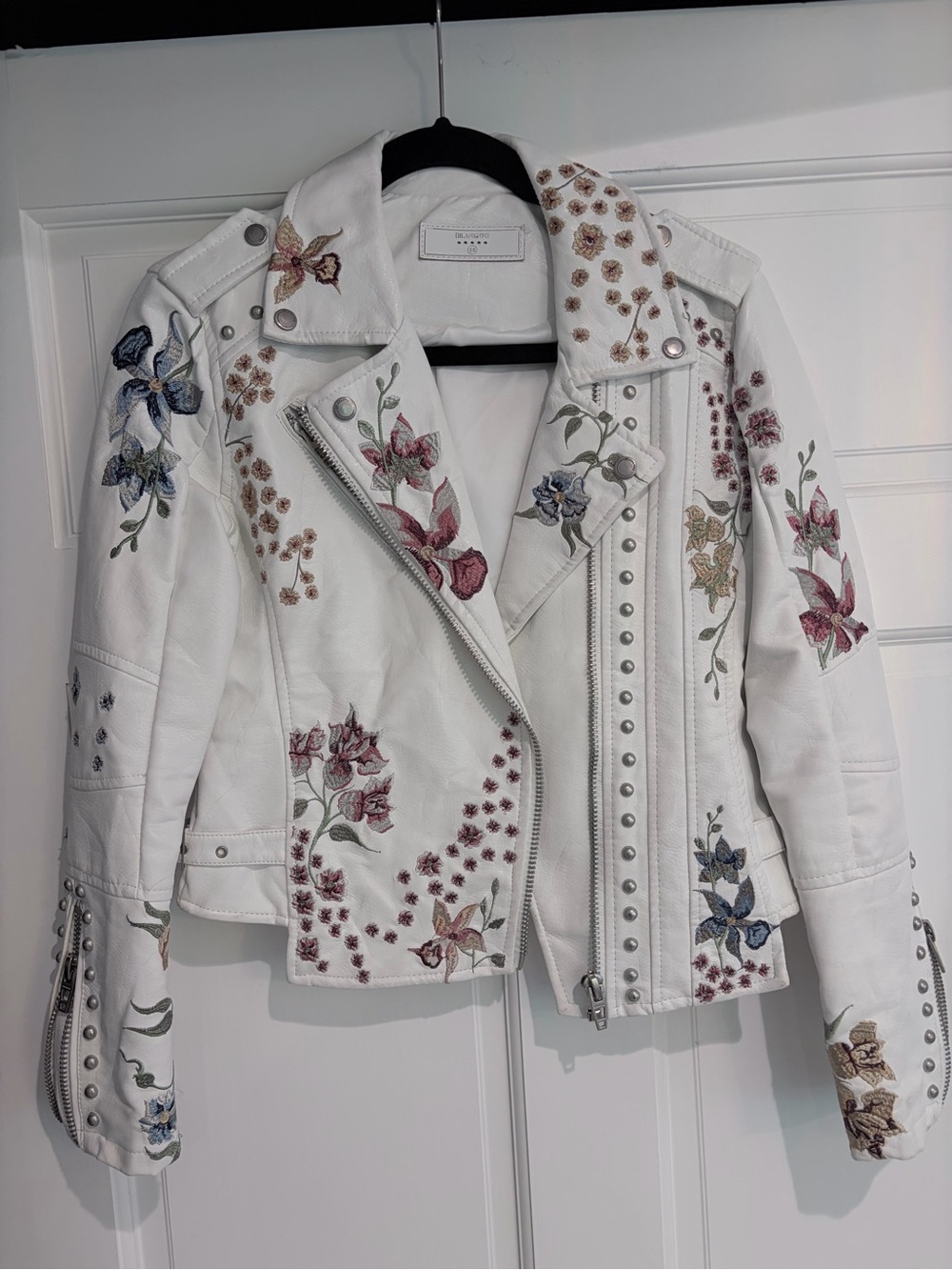 BLANKNYC As You Wish Floral Embroidered Vegan Leather Moto Jacket XS